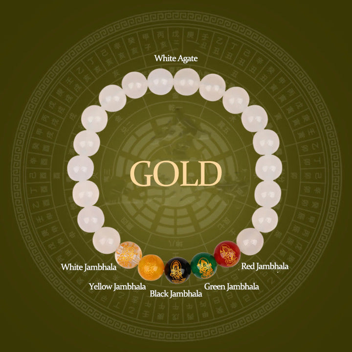 Buddha Stones Five Elements Various Agate Jambhala Luck Bracelet - Gold(Wrist Circumference: 14-16cm) - image 0
