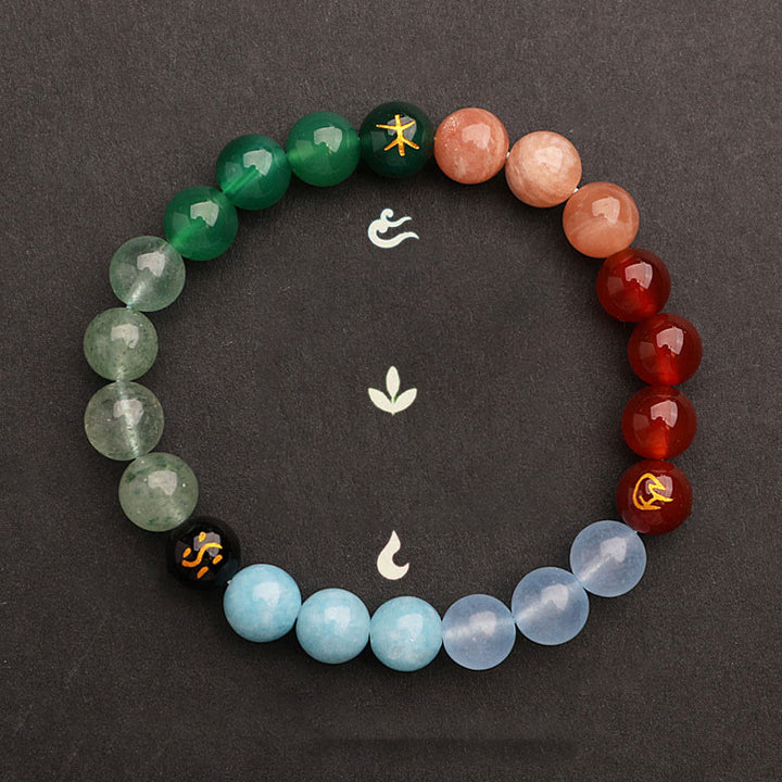 Buddha Stones Five Elements Various Agate Crystal Sun Stone Wisdom Bracelet - image 34