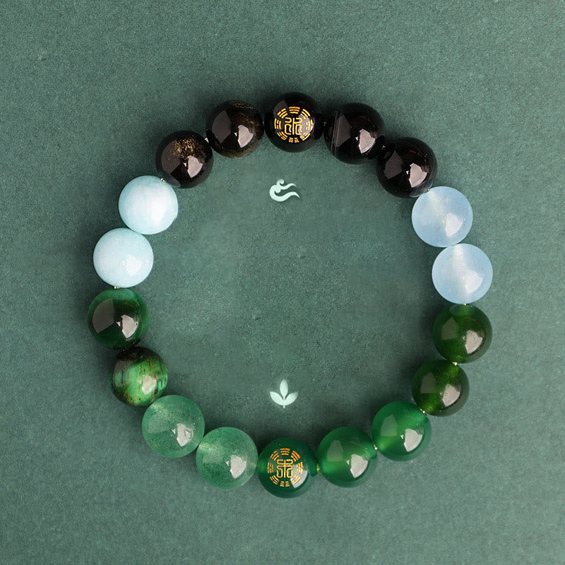 Buddha Stones Five Elements Various Agate Crystal Black Onyx Green Chalcedony Aquamarine Wisdom Bracelet - image 1