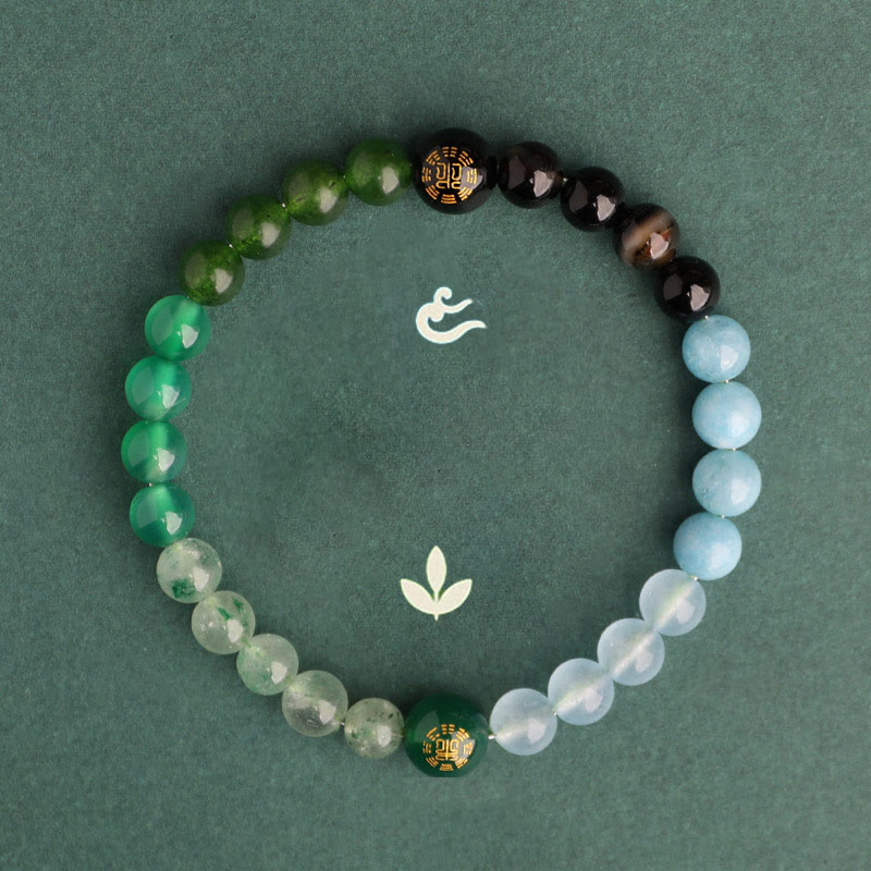 Buddha Stones Five Elements Various Agate Crystal Black Onyx Green Chalcedony Aquamarine Wisdom Bracelet - image 4