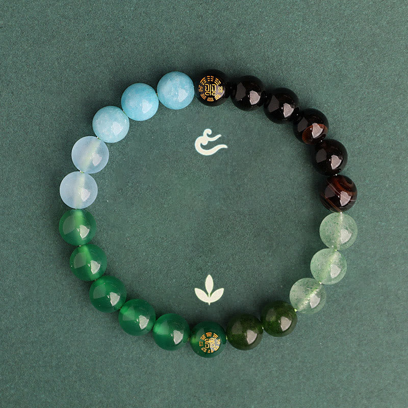 Buddha Stones Five Elements Various Agate Crystal Black Onyx Green Chalcedony Aquamarine Wisdom Bracelet - image 14