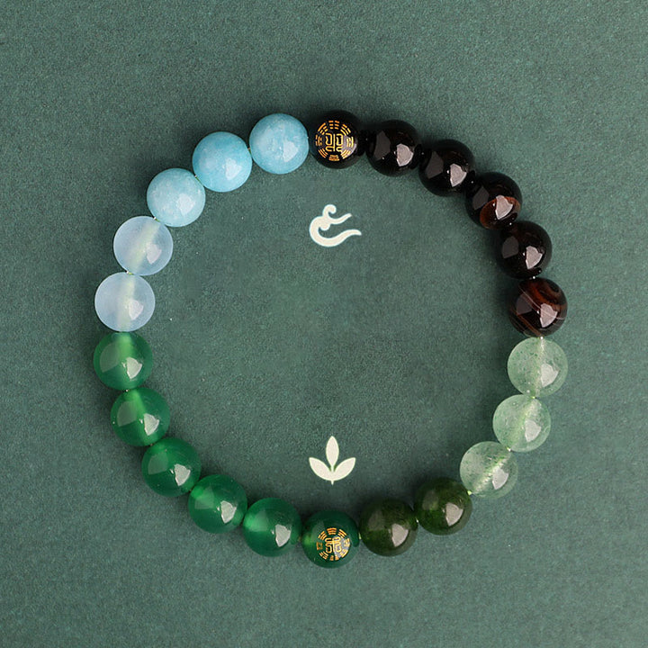 Buddha Stones Five Elements Various Agate Crystal Black Onyx Green Chalcedony Aquamarine Wisdom Bracelet - image 14
