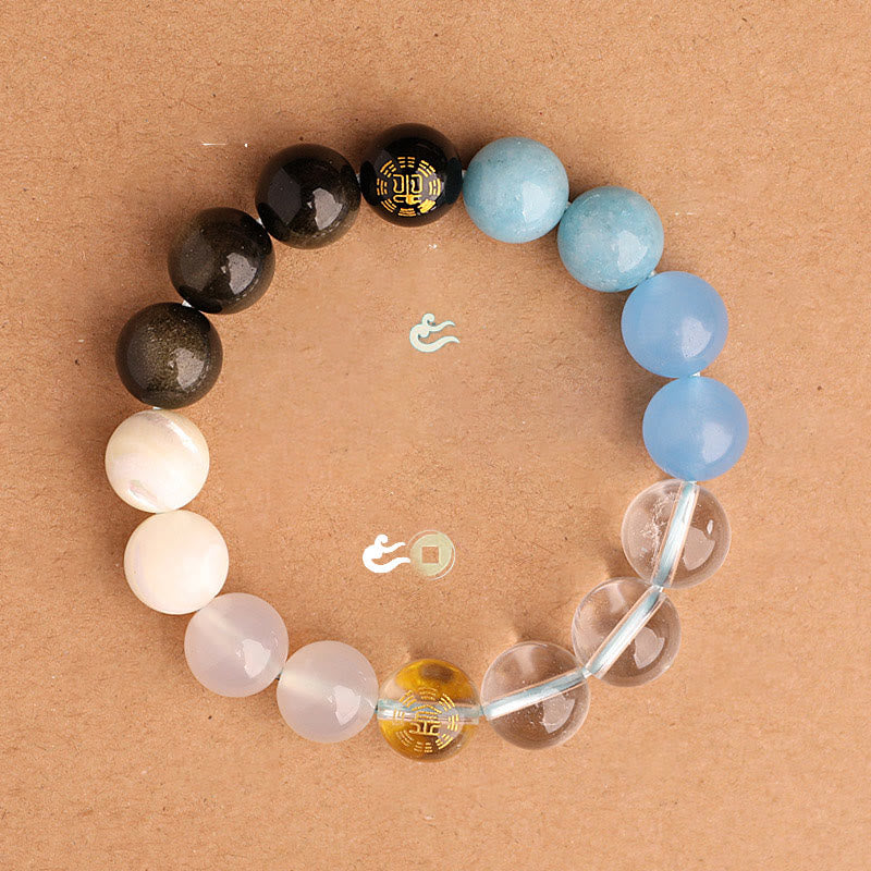 Buddha Stones Five Elements Various Agate Crystal Black Onyx Green Chalcedony Aquamarine Wisdom Bracelet - image 24