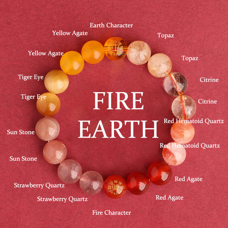 Buddha Stones Five Elements Various Agate Crystal Black Onyx Green Chalcedony Aquamarine Wisdom Bracelet - Fire Earth(Wrist Circumference: 14-16cm) - 10mm - image 39