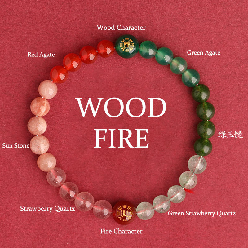 Buddha Stones Five Elements Various Agate Crystal Black Onyx Green Chalcedony Aquamarine Wisdom Bracelet - Wood Fire(Wrist Circumference: 14-16cm) - 6mm - image 45