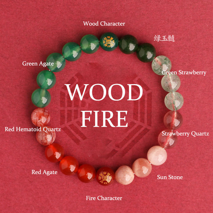 Buddha Stones Five Elements Various Agate Crystal Black Onyx Green Chalcedony Aquamarine Wisdom Bracelet - Wood Fire(Wrist Circumference: 14-16cm) - 8mm - image 47