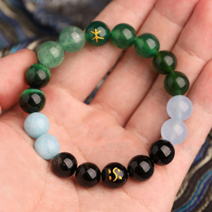 Buddha Stones Five Elements Various Agate Crystal Black Onyx Green Chalcedony Aquamarine Wisdom Bracelet - image 2