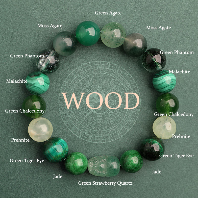 Buddha Stones Five Elements Various Agate Crystal Green Strawberry Quartz Moss Agate Green Phantom Luck Bracelet - Wood(Wrist Circumference: 14-16cm) - 12mm - image 0