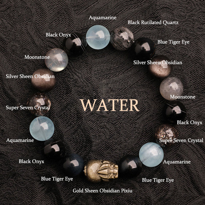 Buddha Stones Five Elements Various Agate Crystal Green Strawberry Quartz Moss Agate Green Phantom Luck Bracelet - Water(Wrist Circumference: 14-16cm) - 12mm - image 21