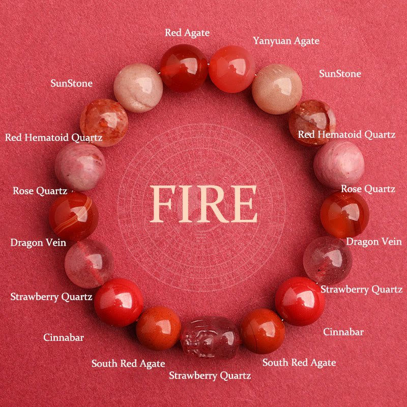 Buddha Stones Five Elements Various Agate Crystal Green Strawberry Quartz Moss Agate Green Phantom Luck Bracelet - Fire(Wrist Circumference: 14-16cm) - 12mm - image 27