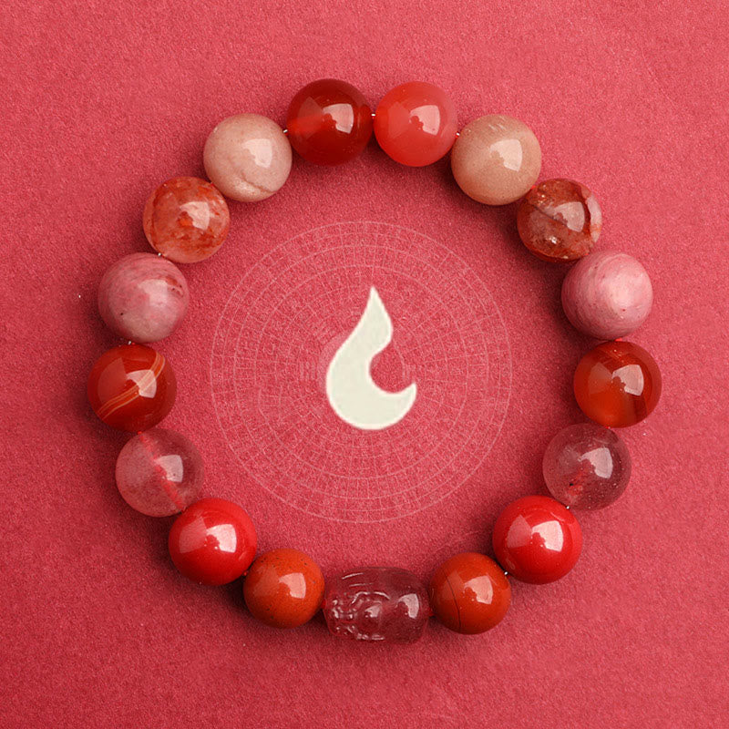 Buddha Stones Five Elements Various Agate Crystal Green Strawberry Quartz Moss Agate Green Phantom Luck Bracelet - image 28