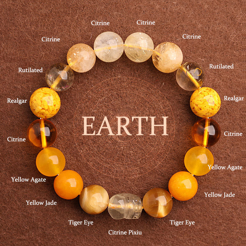 Buddha Stones Five Elements Various Agate Crystal Green Strawberry Quartz Moss Agate Green Phantom Luck Bracelet - Earth(Wrist Circumference: 14-16cm) - 12mm - image 33