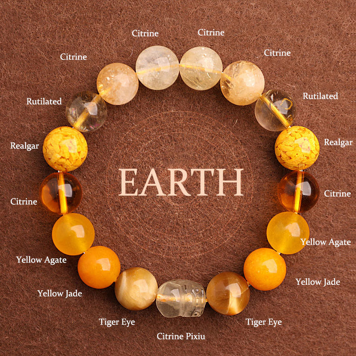 Buddha Stones Five Elements Various Agate Crystal Green Strawberry Quartz Moss Agate Green Phantom Luck Bracelet - Earth(Wrist Circumference: 14-16cm) - 12mm - image 33