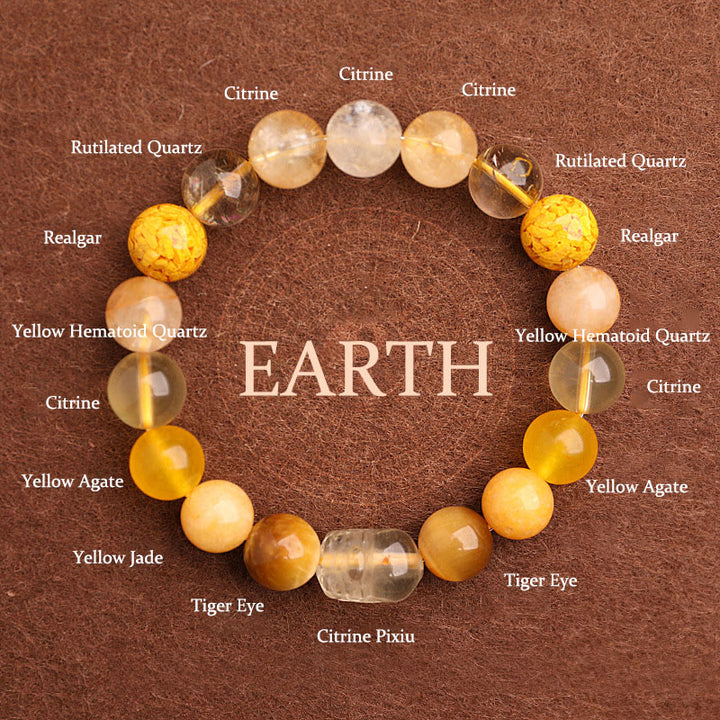 Buddha Stones Five Elements Various Agate Crystal Green Strawberry Quartz Moss Agate Green Phantom Luck Bracelet - Earth(Wrist Circumference: 14-16cm) - 10mm - image 35
