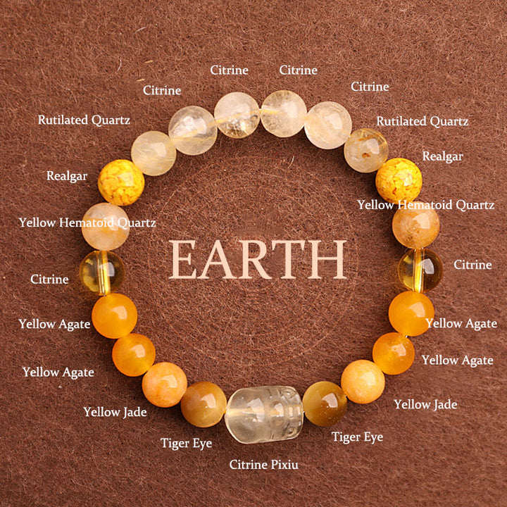 Buddha Stones Five Elements Various Agate Crystal Green Strawberry Quartz Moss Agate Green Phantom Luck Bracelet - Earth(Wrist Circumference: 14-16cm) - 8mm - image 37