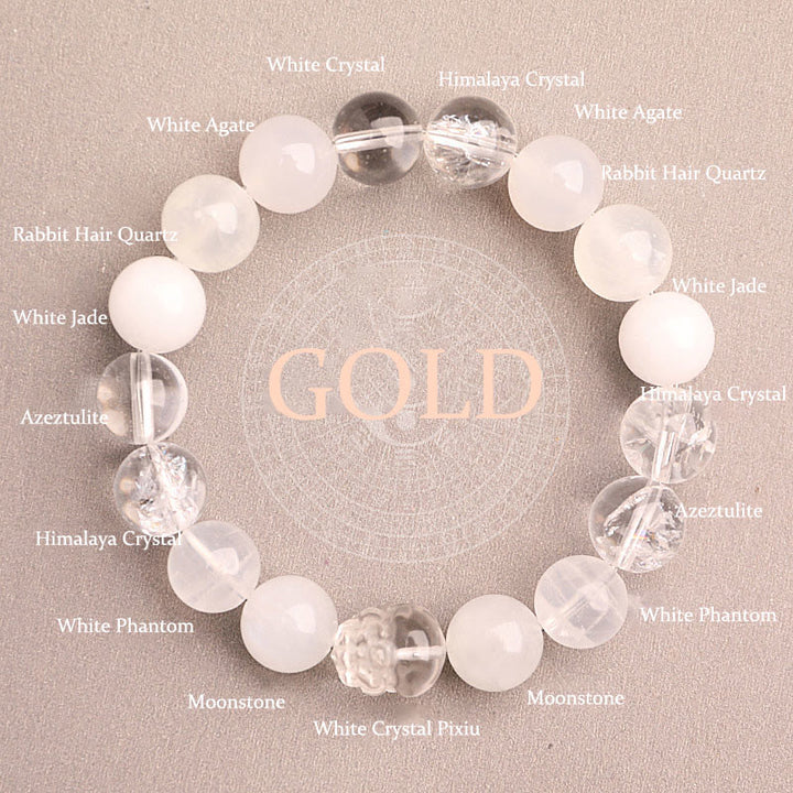 Buddha Stones Five Elements Various Agate Crystal Green Strawberry Quartz Moss Agate Green Phantom Luck Bracelet - Gold(Wrist Circumference: 14-16cm) - 12mm - image 39