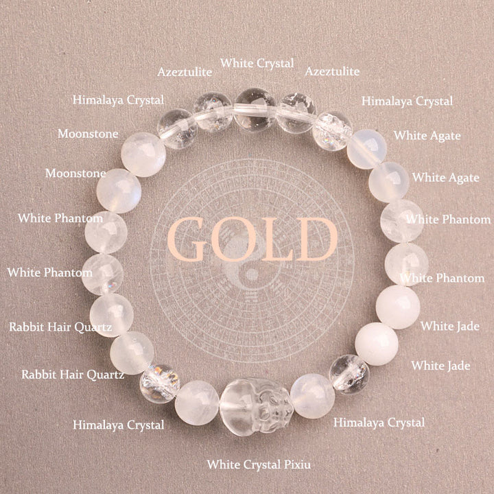 Buddha Stones Five Elements Various Agate Crystal Green Strawberry Quartz Moss Agate Green Phantom Luck Bracelet - Gold(Wrist Circumference: 14-16cm) - 8mm - image 43