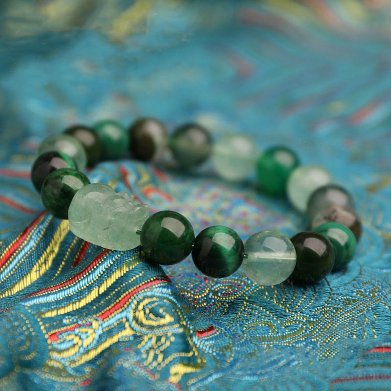 Buddha Stones Five Elements Various Agate Crystal Green Strawberry Quartz Moss Agate Green Phantom Luck Bracelet - image 13