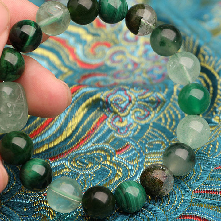 Buddha Stones Five Elements Various Agate Crystal Green Strawberry Quartz Moss Agate Green Phantom Luck Bracelet - image 19