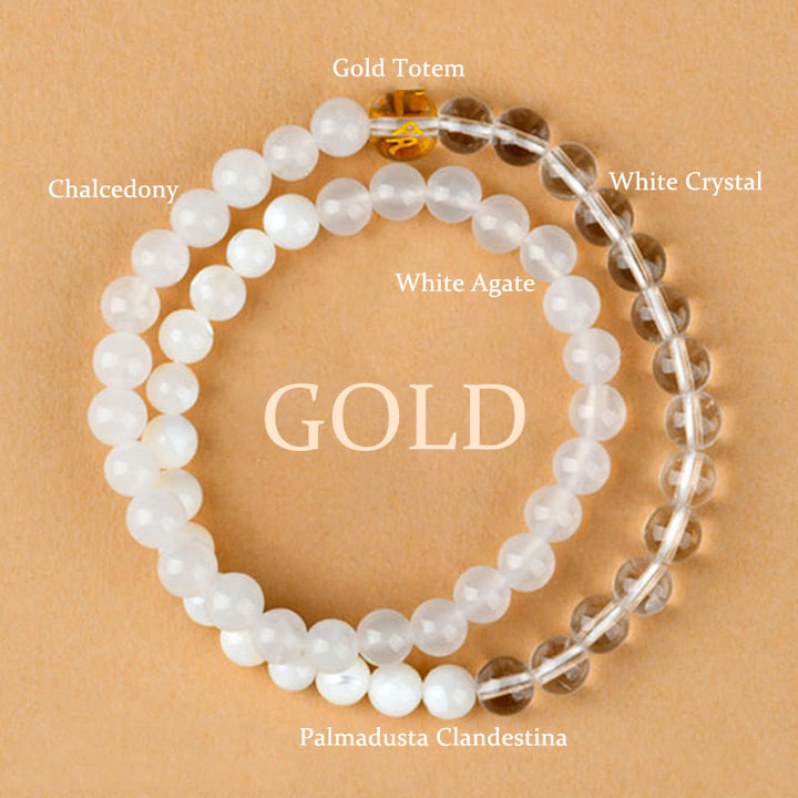 Buddha Stones Five Elements Various Agate Crystal Chalcedony White Crystal White Agate Luck Bracelet - Gold(Wrist Circumference: 14-16cm) - image 0
