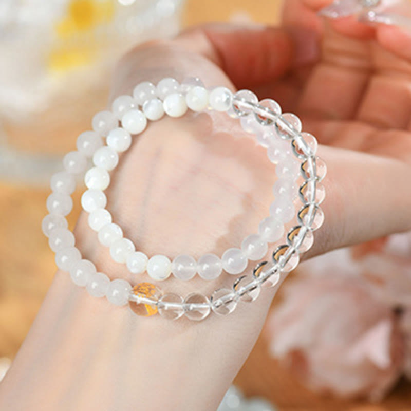Buddha Stones Five Elements Various Agate Crystal Chalcedony White Crystal White Agate Luck Bracelet - image 2