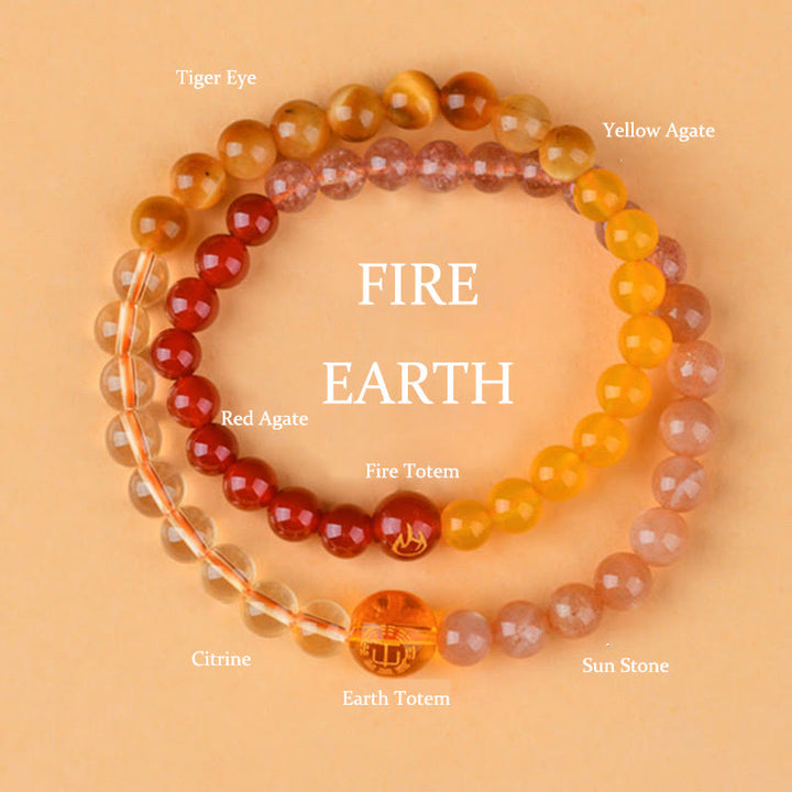 Buddha Stones Five Elements Various Agate Crystal Pearl Black Onyx White Agate White Crystal Luck Bracelet - Fire Earth(Wrist Circumference: 14-16cm) - image 24