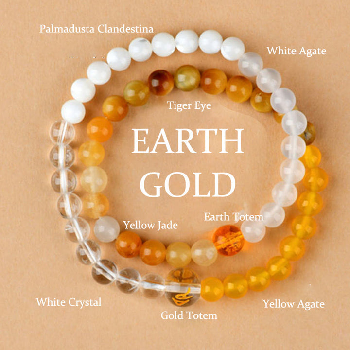 Buddha Stones Five Elements Various Agate Crystal Pearl Black Onyx White Agate White Crystal Luck Bracelet - Earth Gold(Wrist Circumference: 14-16cm) - image 31