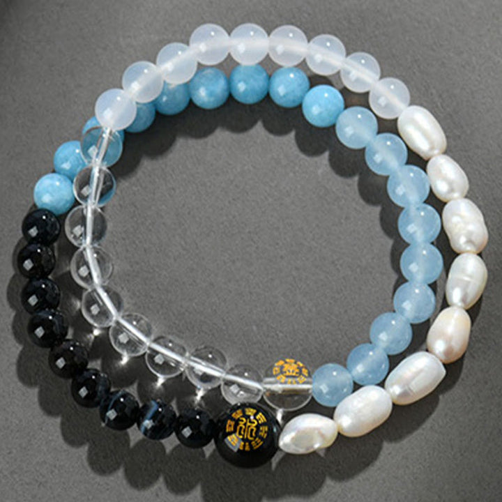 Buddha Stones Five Elements Various Agate Crystal Pearl Black Onyx White Agate White Crystal Luck Bracelet - image 2