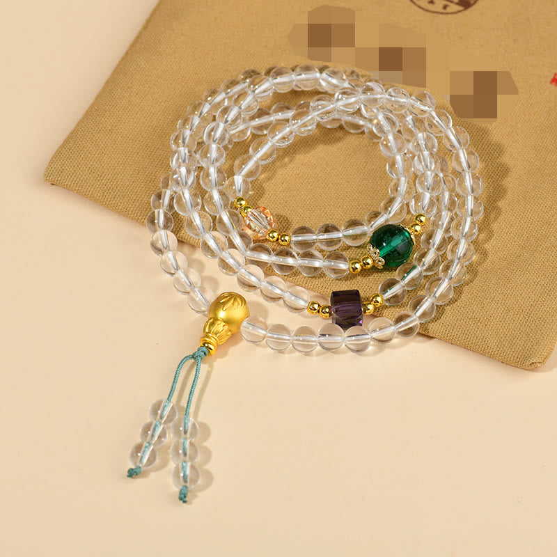 Buddha Stones 108 Mala Beads White Crystal Clarity Bracelet - White Crystal(Wrist Circumference: 14-16cm) - image 0