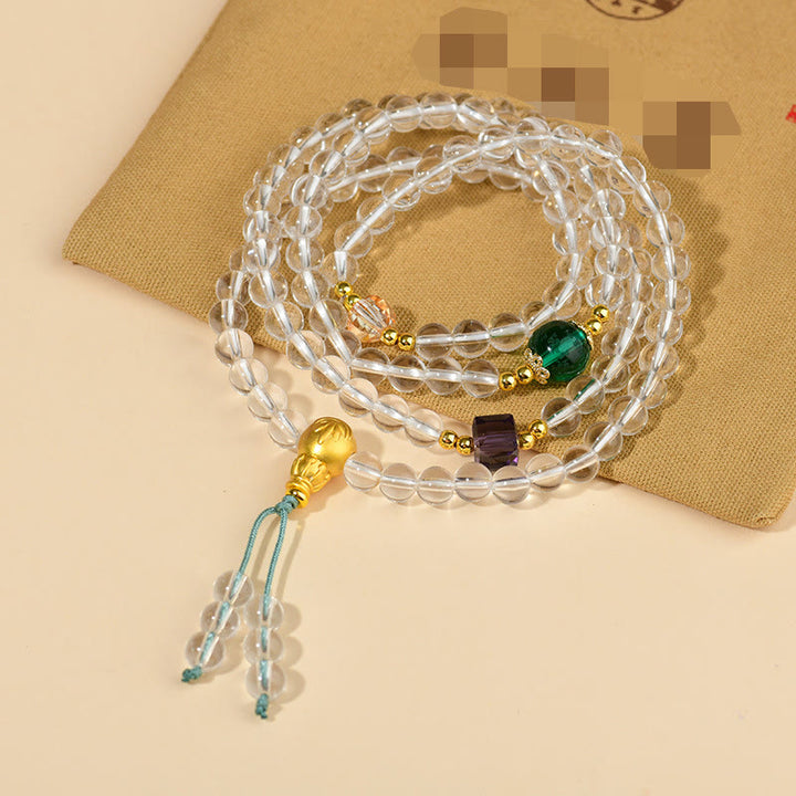 Buddha Stones 108 Mala Beads White Crystal Clarity Bracelet - White Crystal(Wrist Circumference: 14-16cm) - image 0