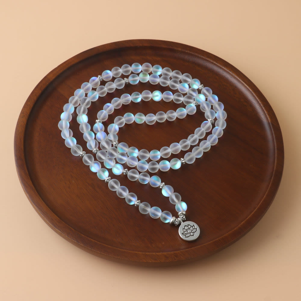 Buddha Stones 108 Mala Beads Glitter Stone Lotus Enlightenment Bracelet - image 1