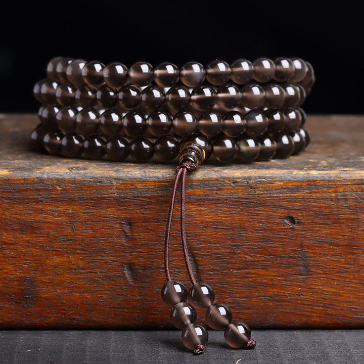 Buddha Stones 108 Mala Beads Black Obsidian lce Obsidian Fulfilment Bracelet - lce Obsidian(Wrist Circumference: 14-16cm) - 8mm - image 11