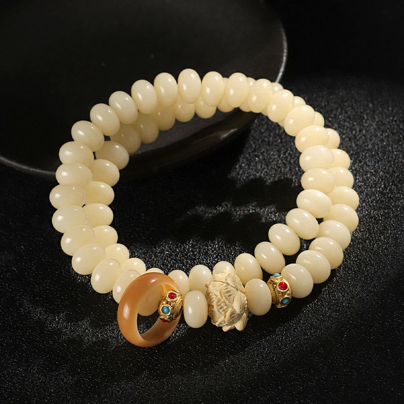 Buddha Stones Bodhi Seed Peach Wood Lotus Wealth Double Wrap Bracelet - Bodhi Seed(Wrist Circumference: 14-16cm) - image 0