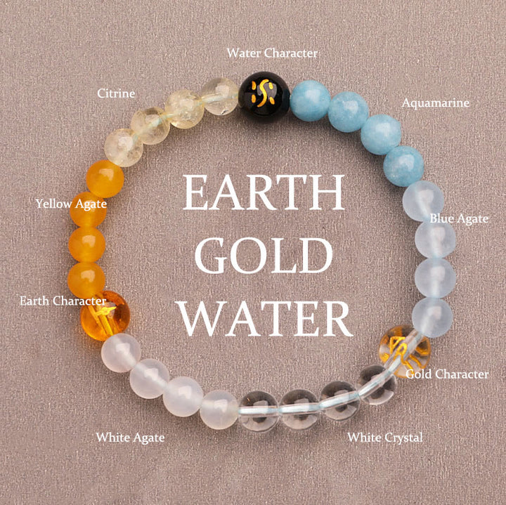Buddha Stones Five Elements Various Agate Crystal Green Strawberry Quartz Sun Stone Wealth Bracelet - Gold Earth Water(Wrist Circumference: 14-16cm) - 6mm - image 16