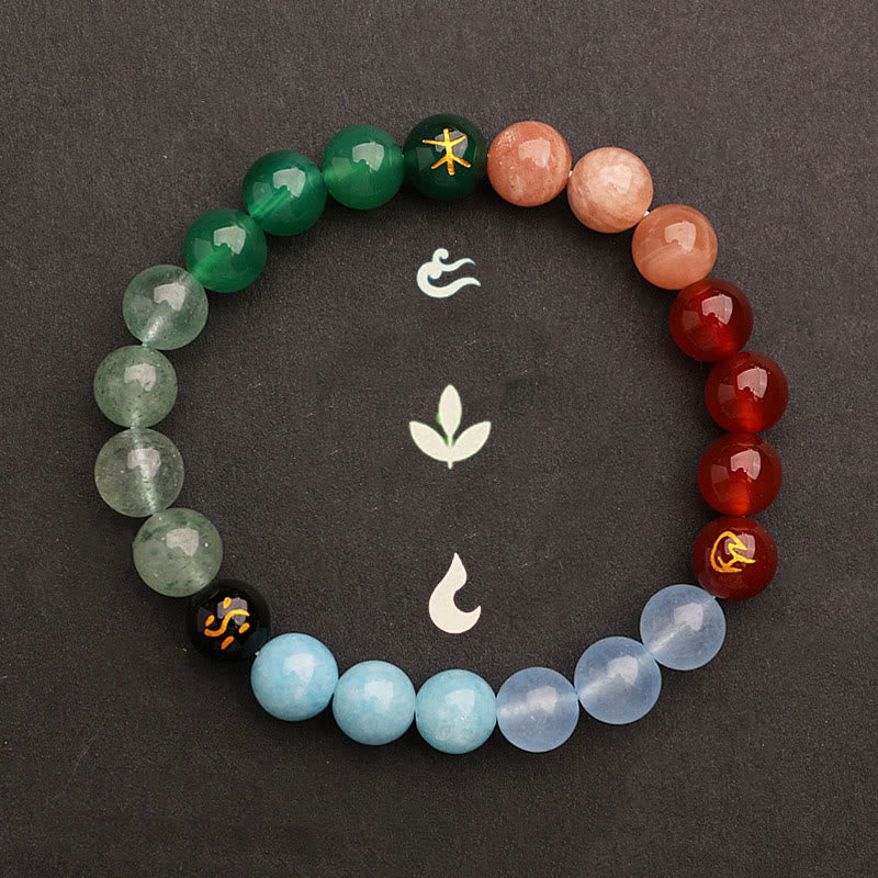 Buddha Stones Five Elements Various Agate Crystal Green Strawberry Quartz Sun Stone Wealth Bracelet - image 37