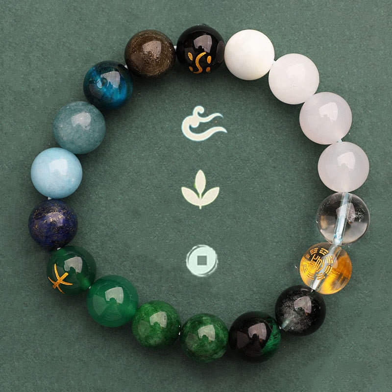 Buddha Stones Five Elements Various Agate Crystal Green Strawberry Quartz Sun Stone Wealth Bracelet - image 51
