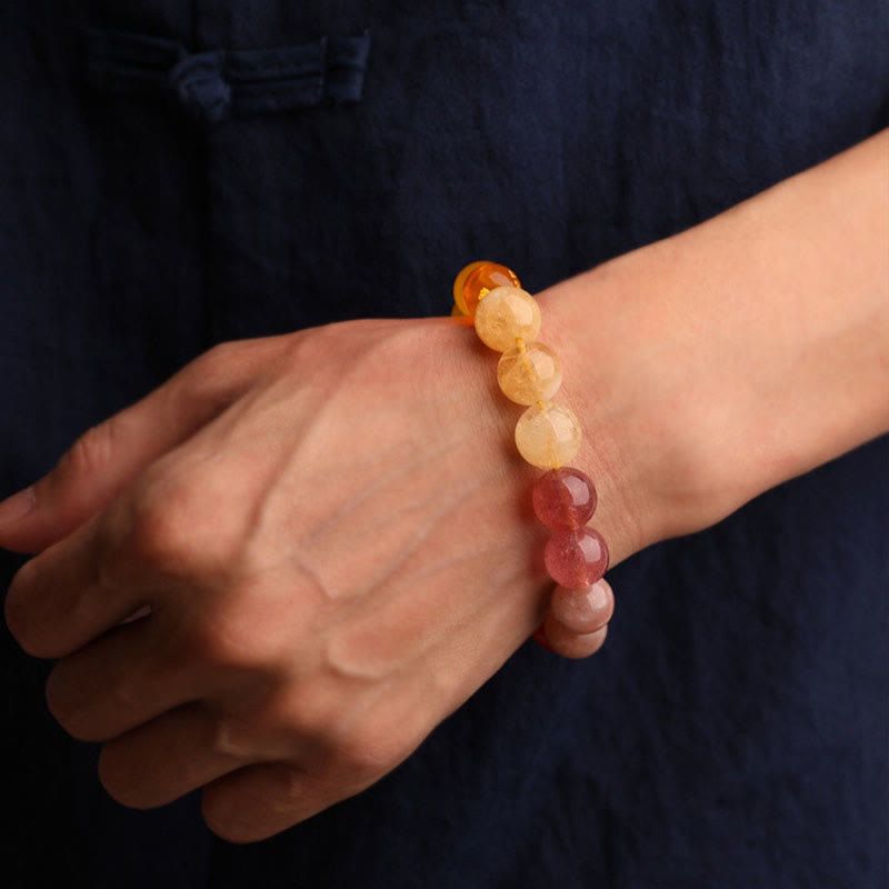 Buddha Stones Five Elements Various Agate Crystal Green Strawberry Quartz Sun Stone Wealth Bracelet - image 33