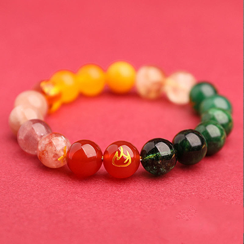Buddha Stones Five Elements Various Agate Crystal Green Strawberry Quartz Sun Stone Wealth Bracelet - image 14