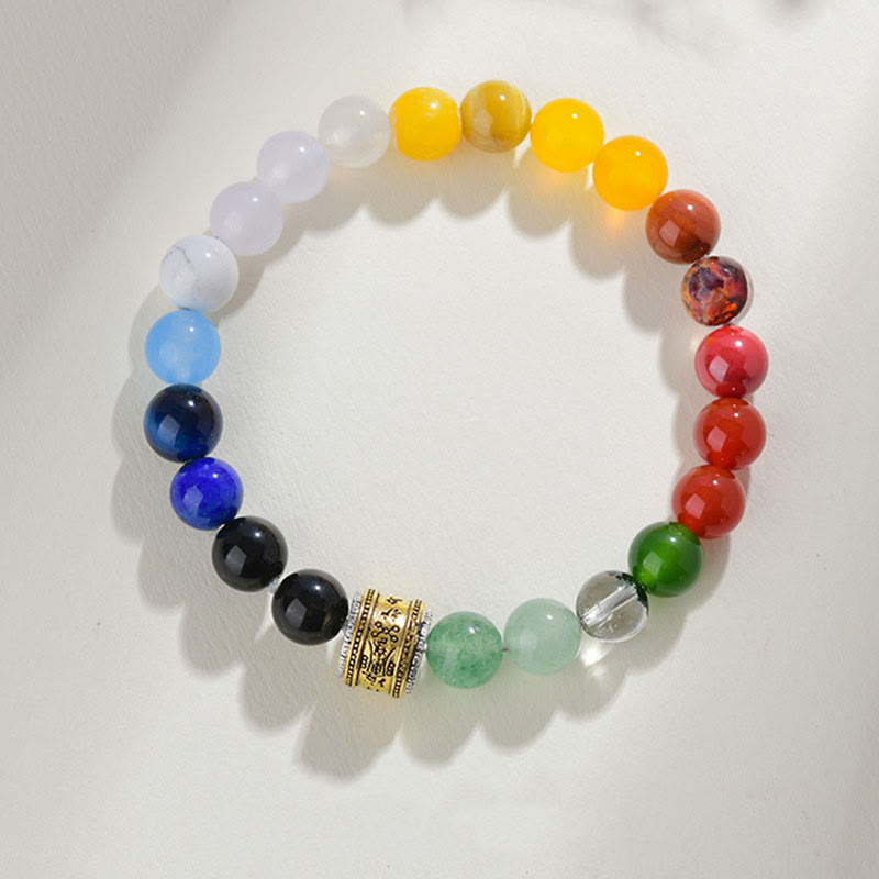 Buddha Stones Five Elements Various Agate Crystal Red Agate Gold Sheen Obsidian Yellow Agate Luck Bracelet - Five Elements(Wrist Circumference: 14-16cm) - 8mm - image 2