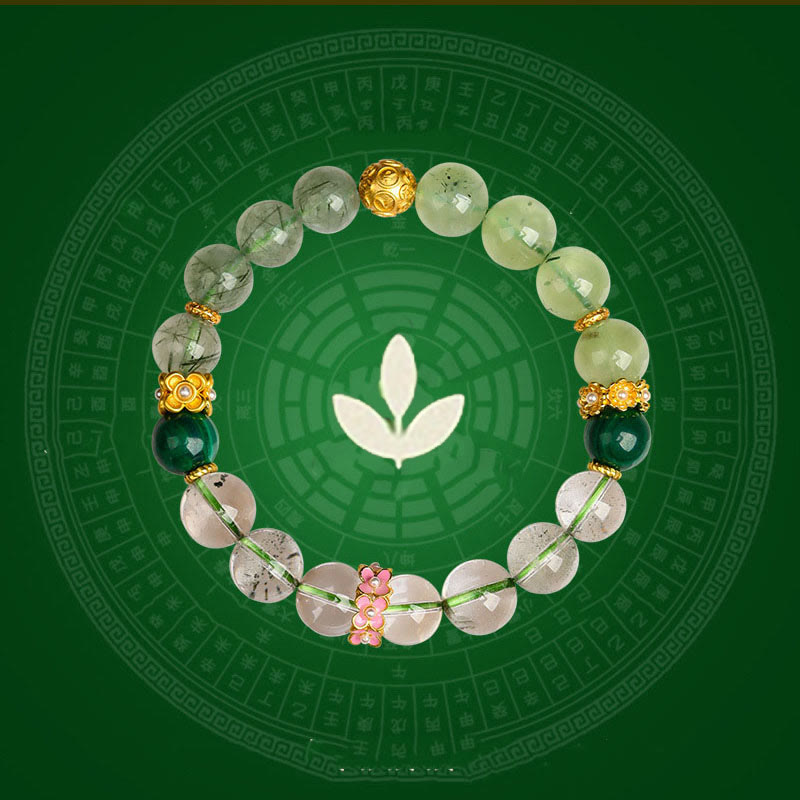 Buddha Stones Five Elements Various Agate Crystal Green Phantom Rutilated Quartz Green Grape Agate Malachite Luck Bracelet - image 1