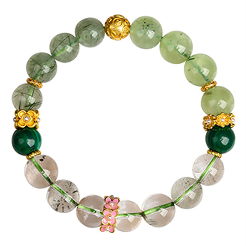 Buddha Stones Five Elements Various Agate Crystal Green Phantom Rutilated Quartz Green Grape Agate Malachite Luck Bracelet - image 3