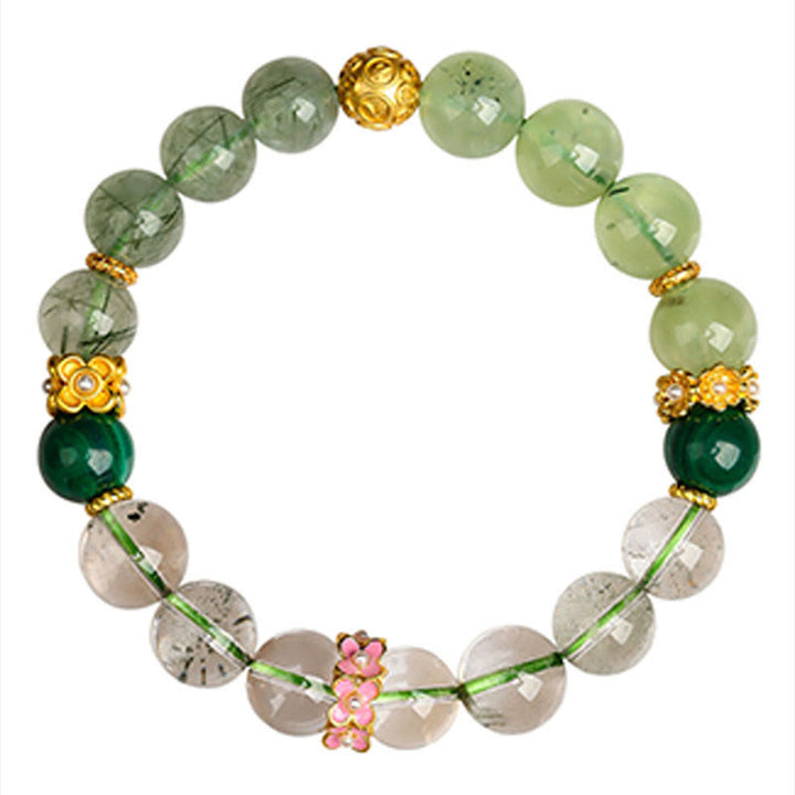 Buddha Stones Five Elements Various Agate Crystal Green Phantom Rutilated Quartz Green Grape Agate Malachite Luck Bracelet - image 3