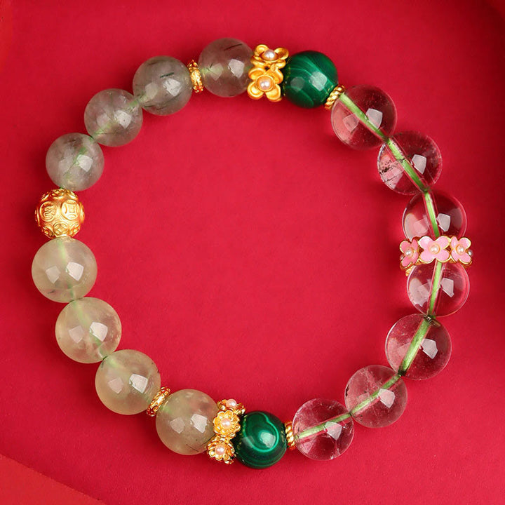 Buddha Stones Five Elements Various Agate Crystal Green Phantom Rutilated Quartz Green Grape Agate Malachite Luck Bracelet - image 2