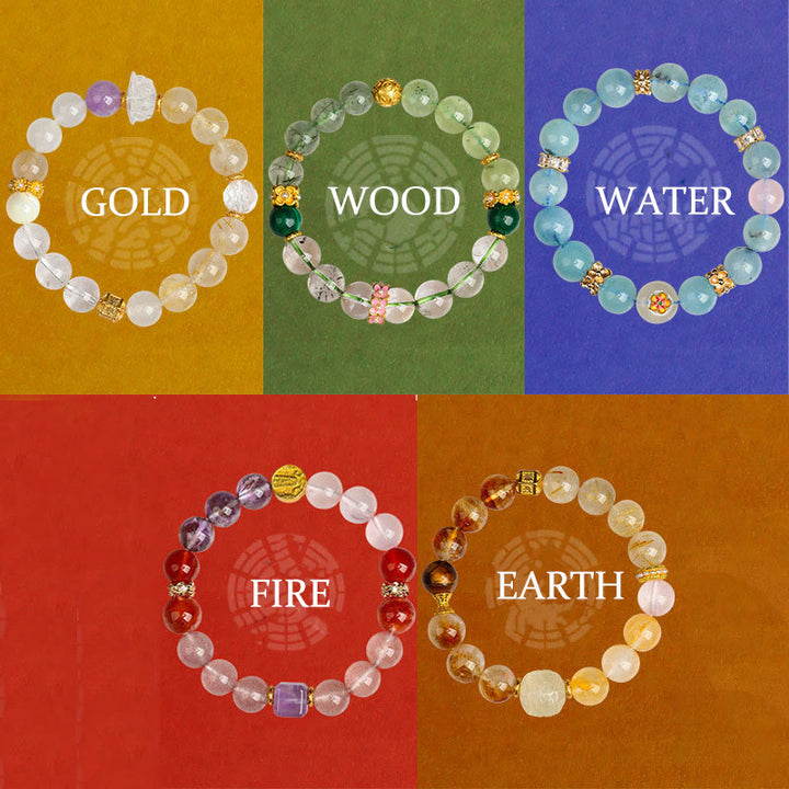 Buddha Stones Five Elements Various Agate Crystal Green Phantom Rutilated Quartz Green Grape Agate Malachite Luck Bracelet - image 4