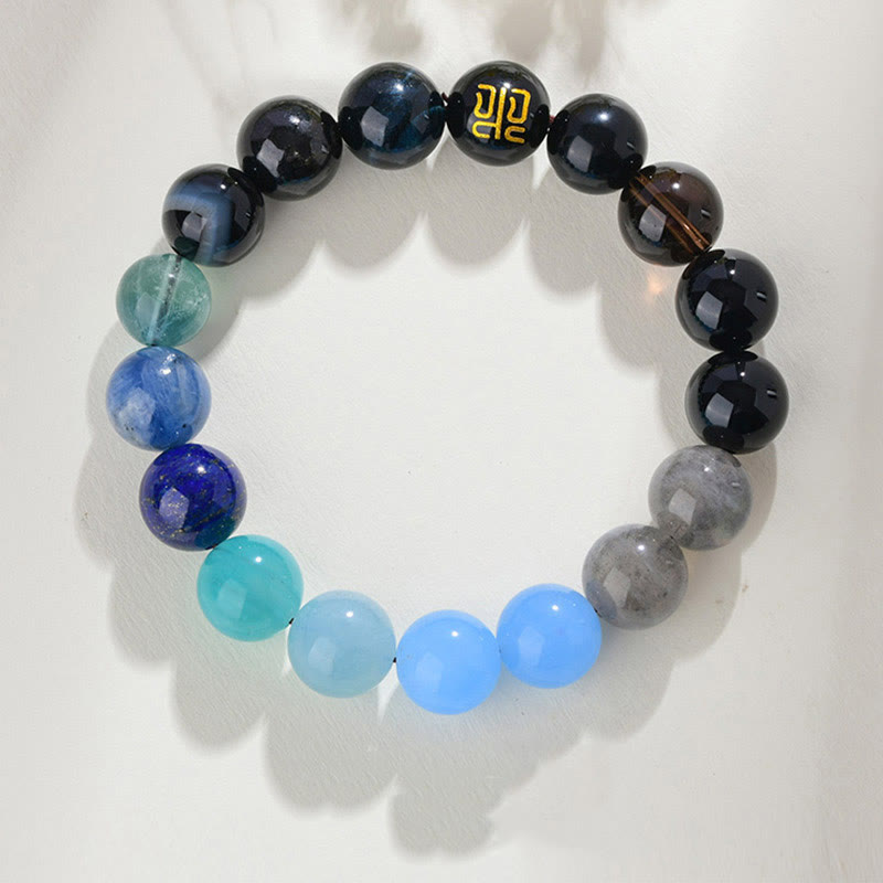 Buddha Stones Five Elements Various Agate Crystal Rutilated Quartz Tiger Eye Yellow Agate Citrine Luck Bracelet - Water(Wrist Circumference: 14-16cm) - 12mm - image 24