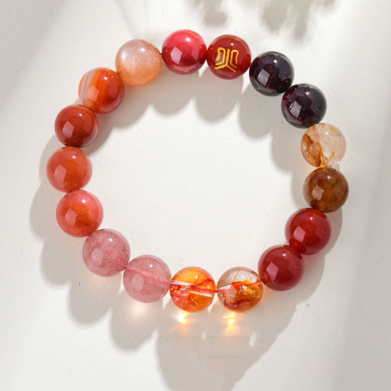 Buddha Stones Five Elements Various Agate Crystal Rutilated Quartz Tiger Eye Yellow Agate Citrine Luck Bracelet - Fire(Wrist Circumference: 14-16cm) - 12mm - image 29