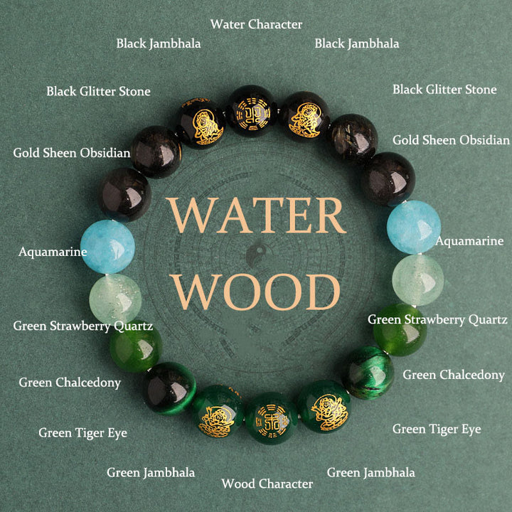 Buddha Stones Five Elements Various Agate Crystal South Red Agate Strawberry Quartz Sun Stone Citrine Luck Bracelet - Water Wood(Wrist Circumference: 14-16cm) - 10mm - image 15