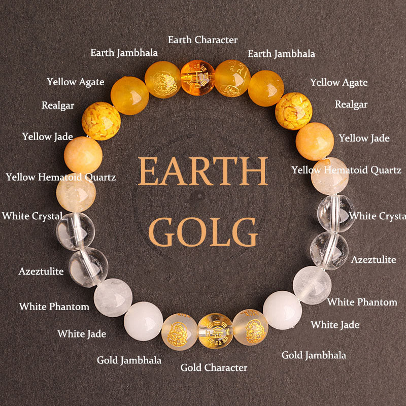 Buddha Stones Five Elements Various Agate Crystal South Red Agate Strawberry Quartz Sun Stone Citrine Luck Bracelet - Gold Earth(Wrist Circumference: 14-16cm) - 8mm - image 29