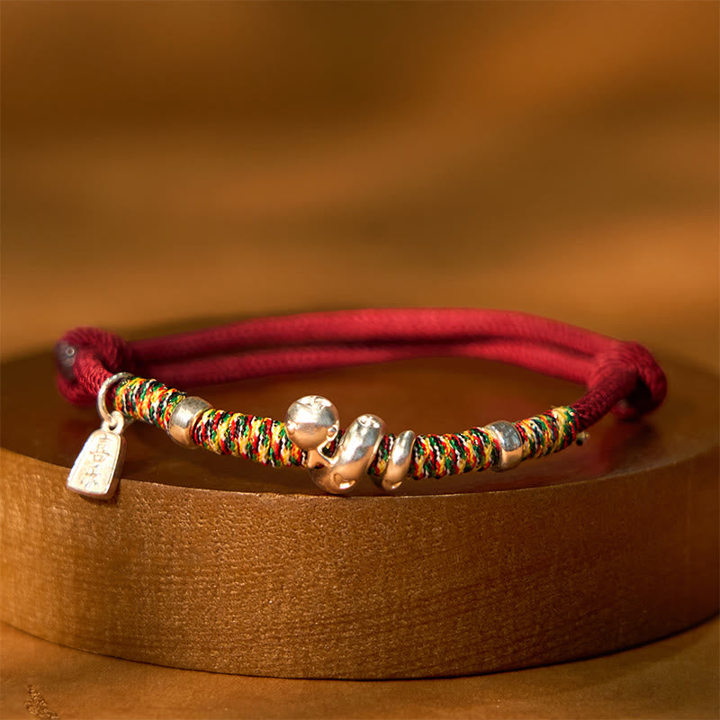 Buddha Stones 999 Sterling Silver Year Of Snake Red String Happiness Protection Braided Bracelet - 999 Sterling Silver Red Rope (Wrist Circumference: 15-17cm) - image 0