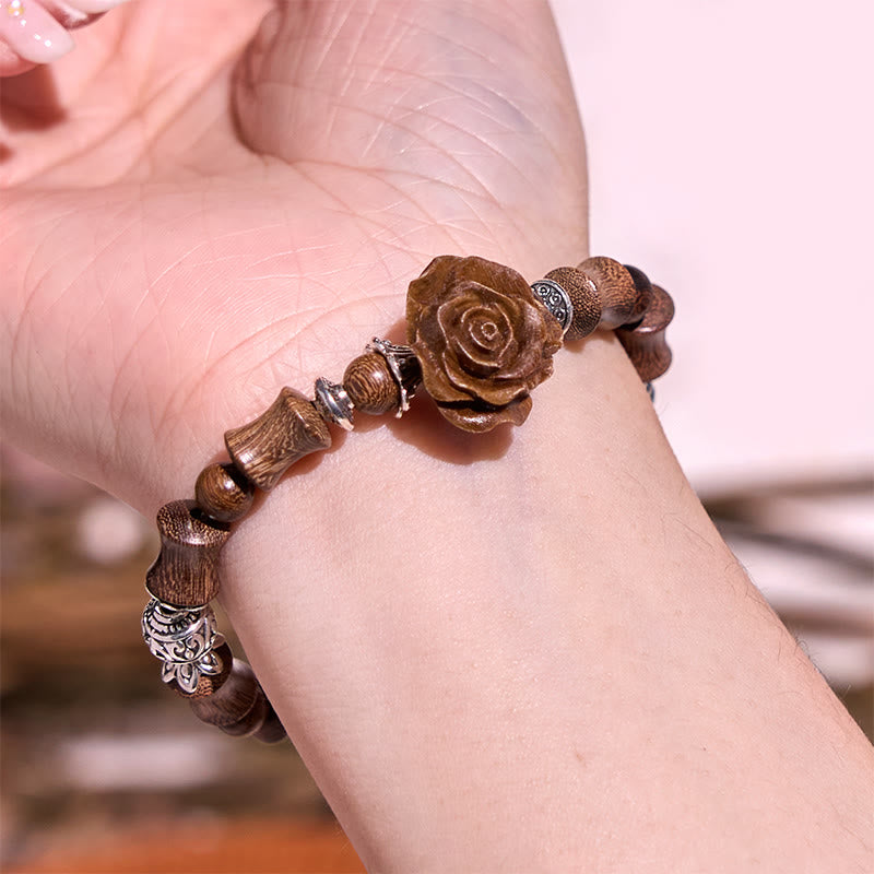Buddha Stones Sandalwood Bamboo Pattern Camellia Healing Bracelet - image 4
